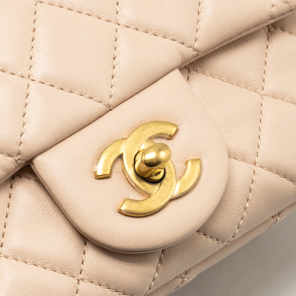 Chanel Pearl Crush Mini Square Flap Bag Lambskin Light Beige  (Microchip)