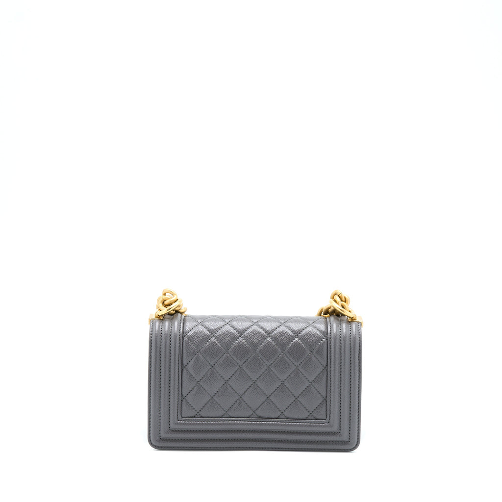 Chanel Small Boy Bag Caviar Grey  (Microchip)