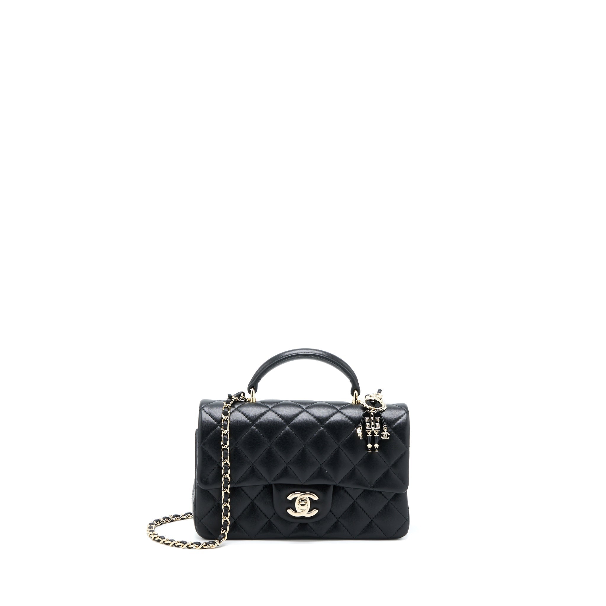 Chanel 22P lion charm Top Handle Mini Rectangular flap bag Lambskin Black L (Microchip)