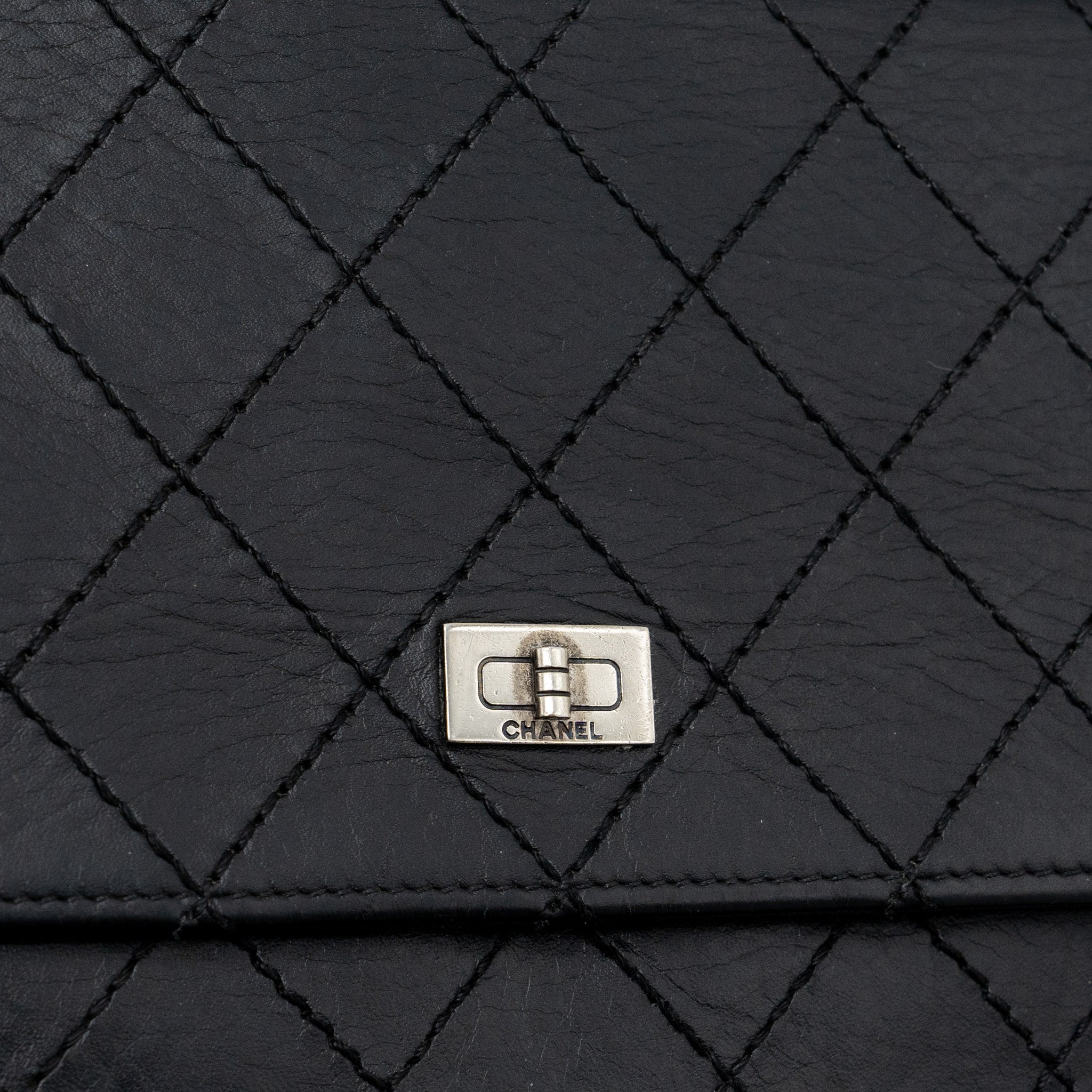 Chanel 2.55 Wallet On Chain Aged Calfskin Black Ruthenium