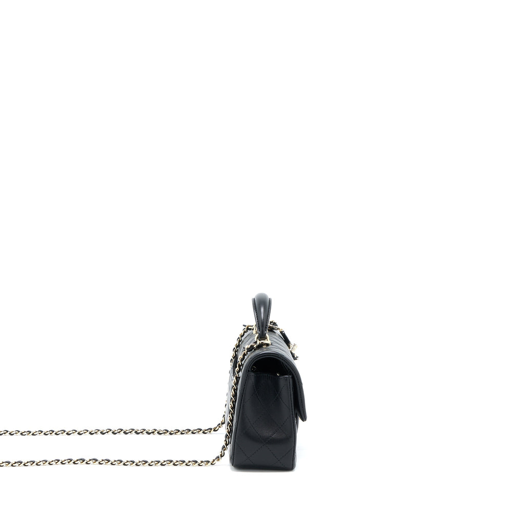 Chanel 22P lion charm Top Handle Mini Rectangular flap bag Lambskin Black L (Microchip)