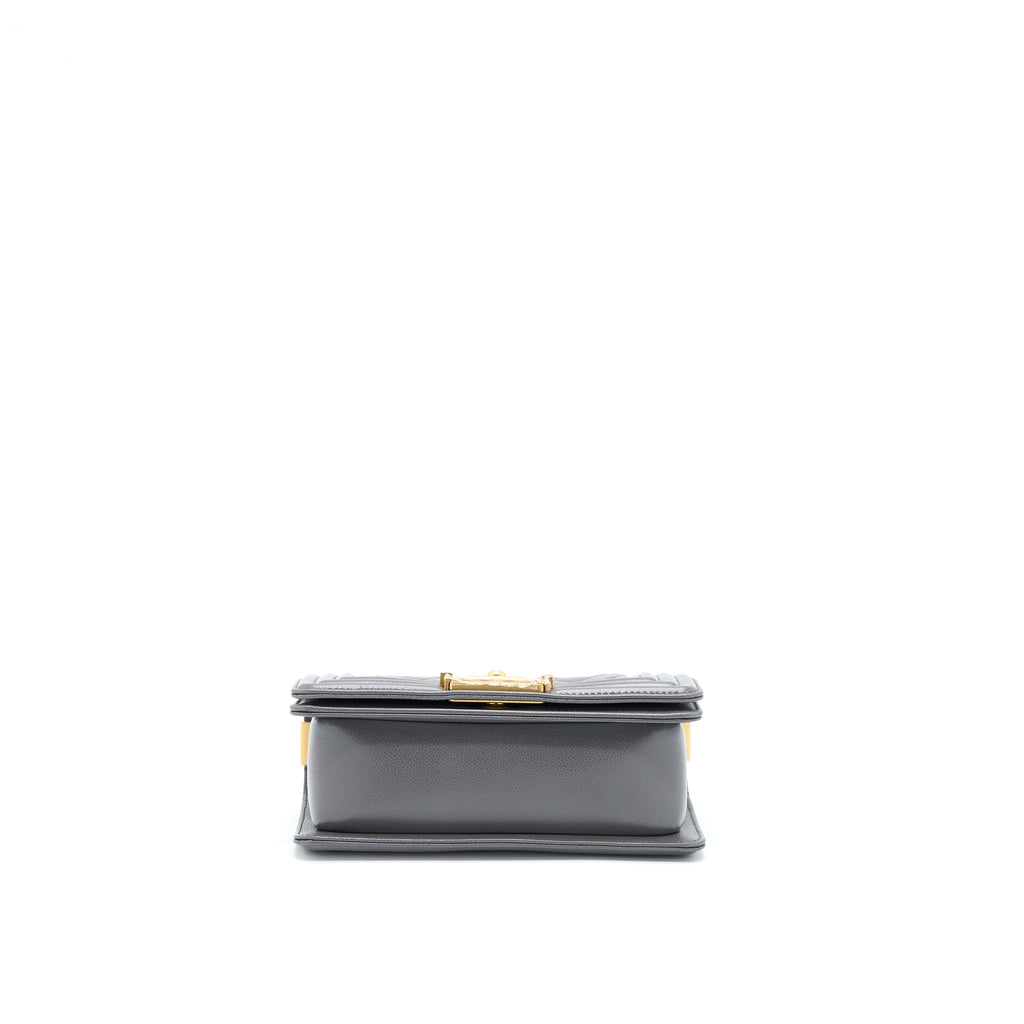 Chanel Small Boy Bag Caviar Grey  (Microchip)