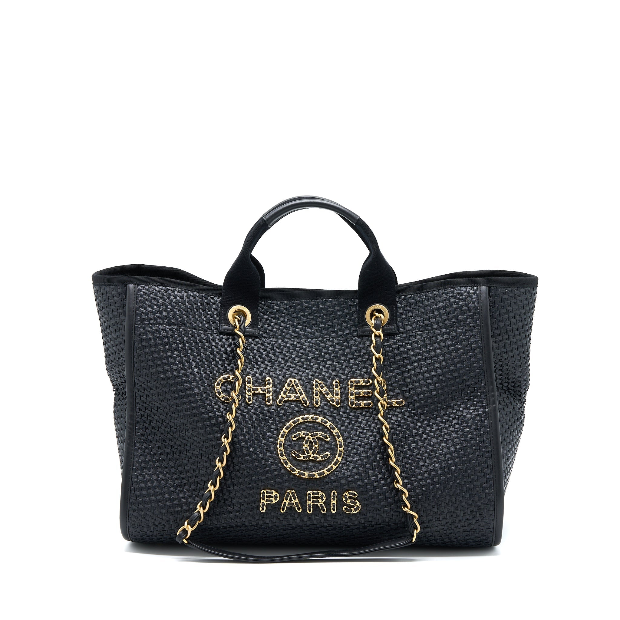 Chanel Black Raffia Deauville Tote Bag