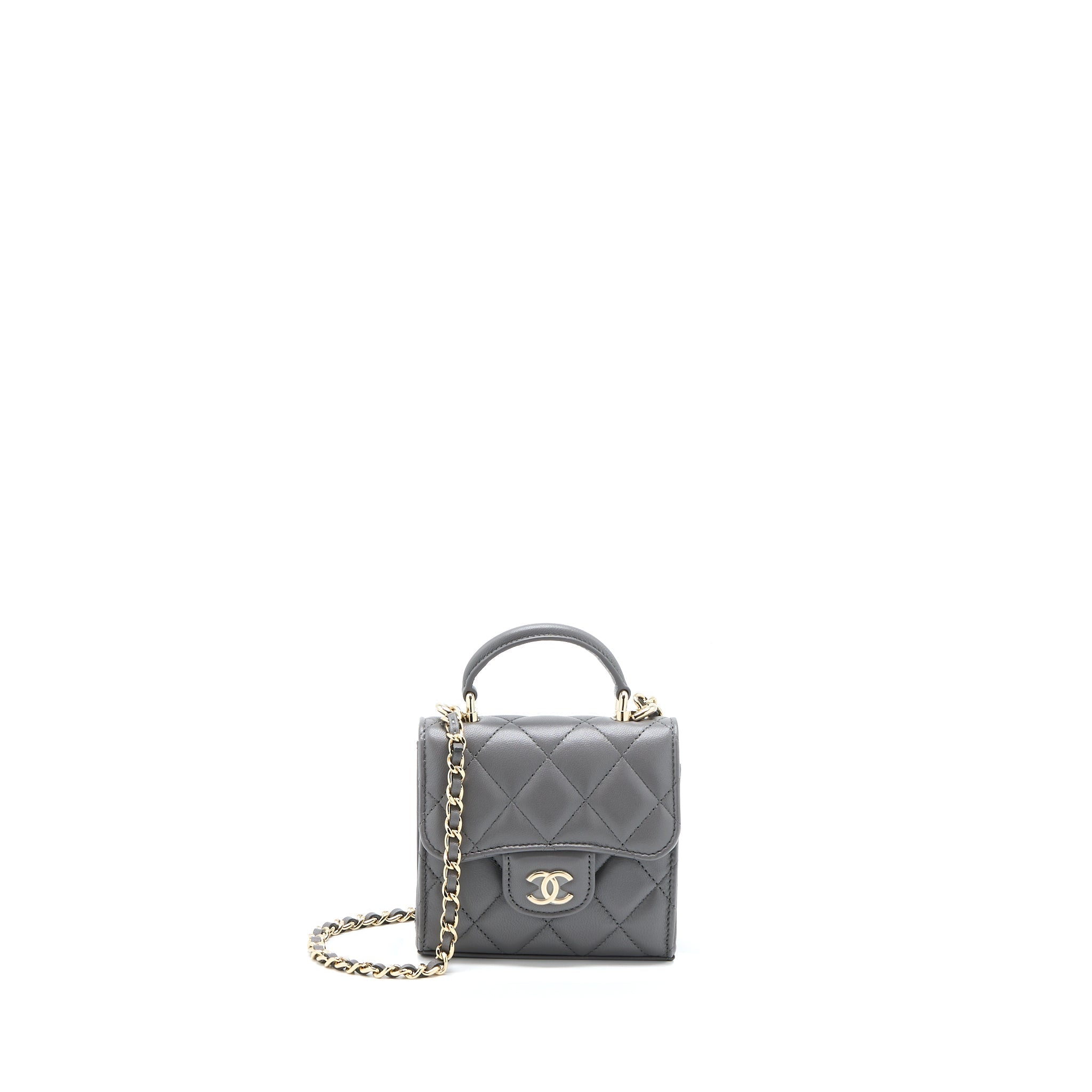 Chanel Mini Top Handle Flap Bag Lambskin Dark Grey L