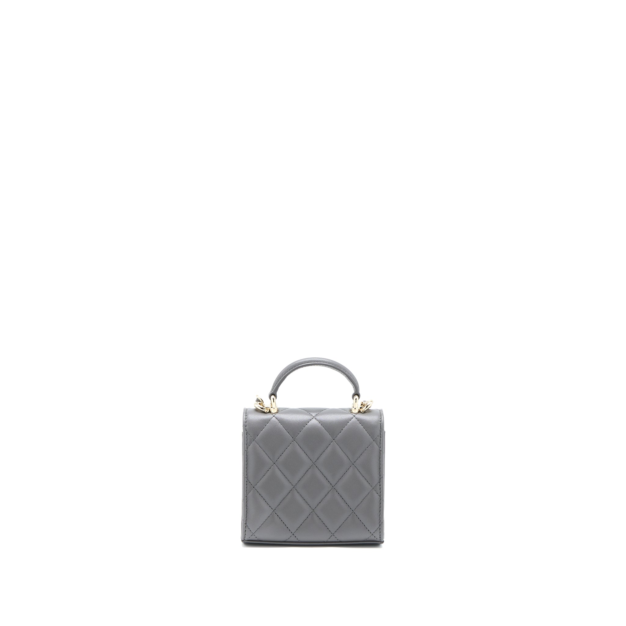 Chanel Mini Top Handle Flap Bag Lambskin Dark Grey L