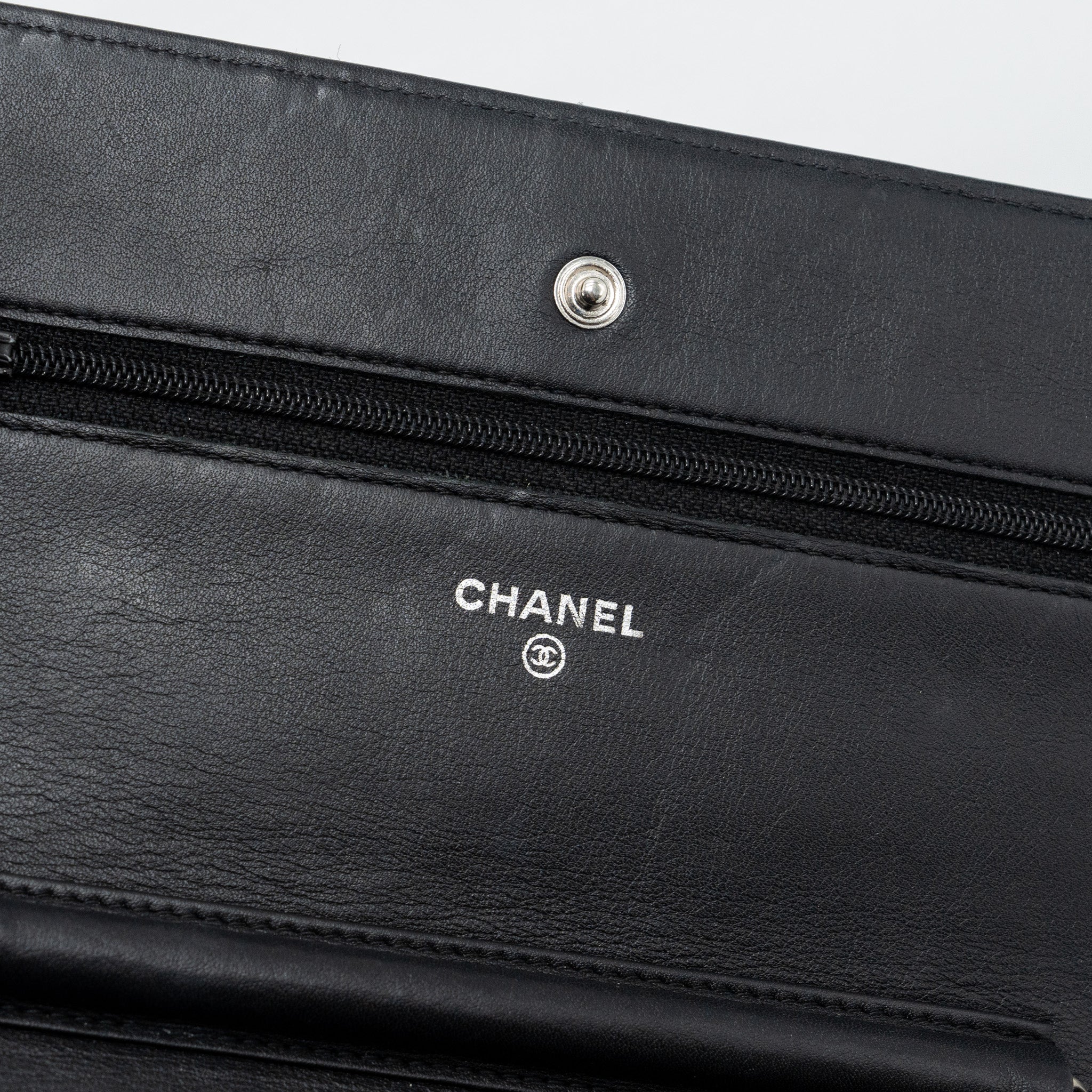 Chanel 2.55 Wallet On Chain Aged Calfskin Black Ruthenium
