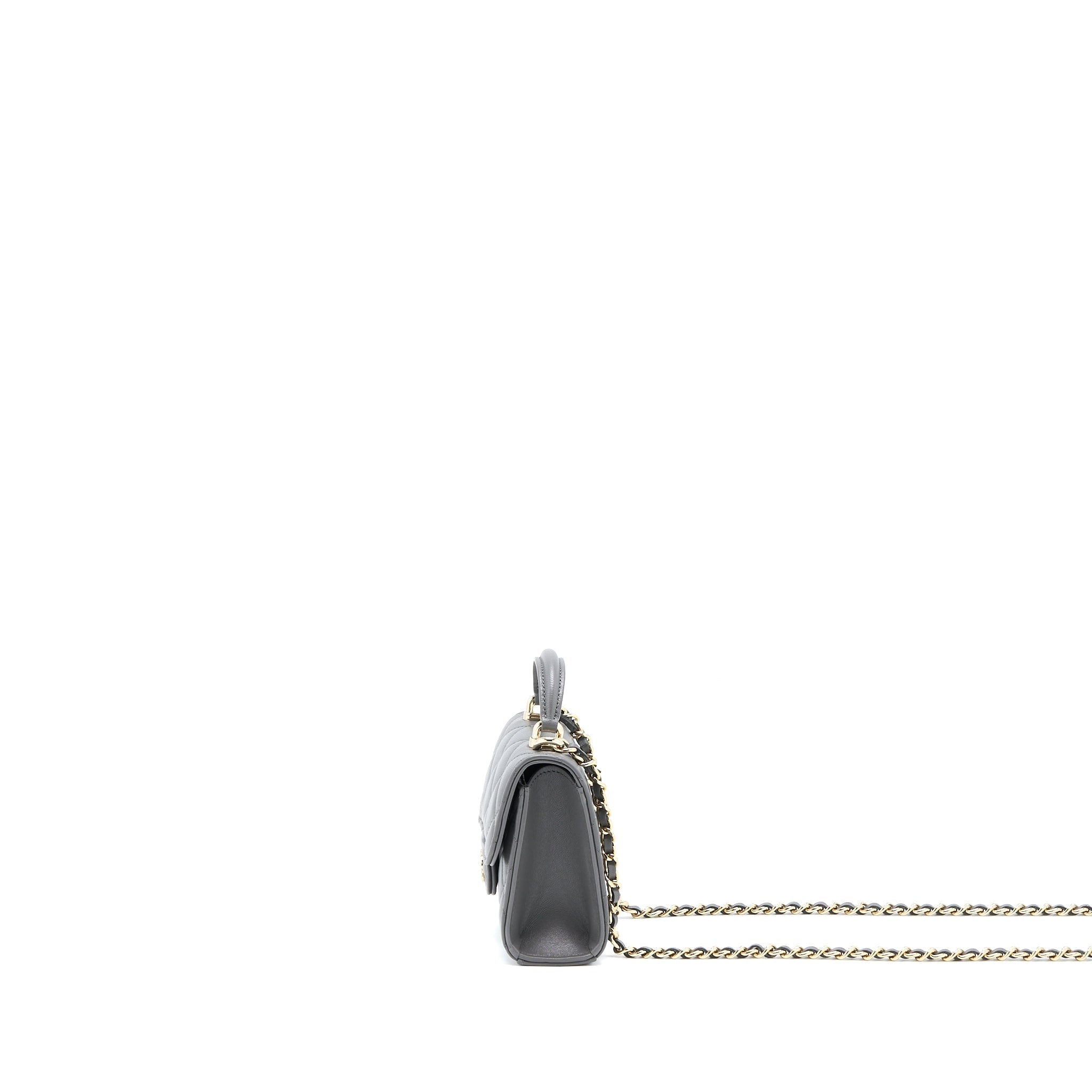 Chanel Mini Top Handle Flap Bag Lambskin Dark Grey L