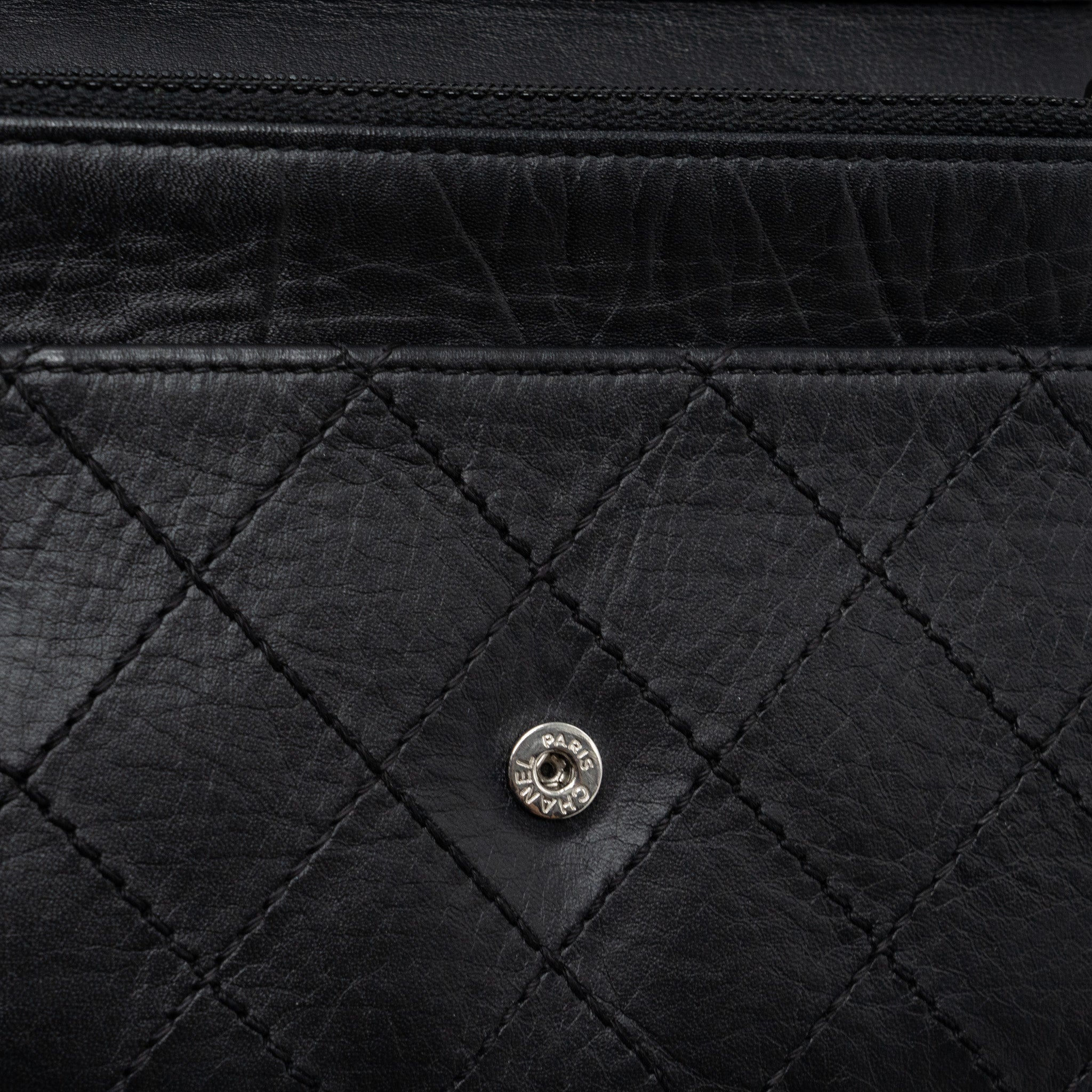Chanel 2.55 Wallet On Chain Aged Calfskin Black Ruthenium