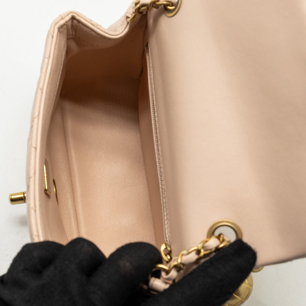 Chanel Pearl Crush Mini Square Flap Bag Lambskin Light Beige  (Microchip)