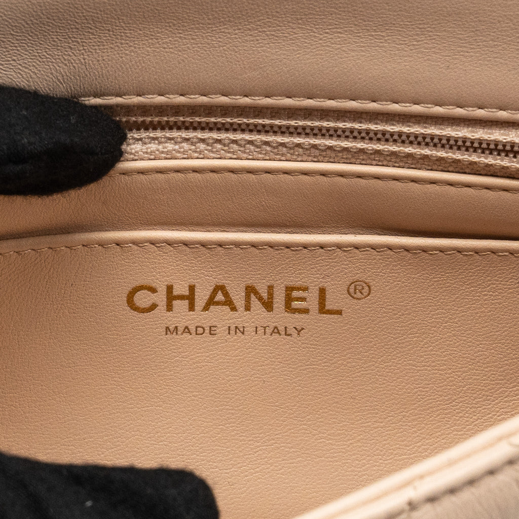 Chanel Pearl Crush Mini Square Flap Bag Lambskin Light Beige  (Microchip)