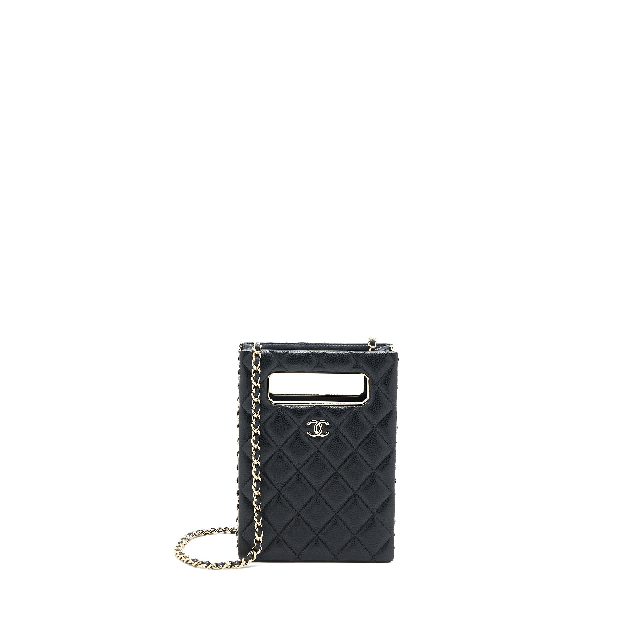 Chanel Vertical Evening Chain Bag Caviar Black L (Microchip)