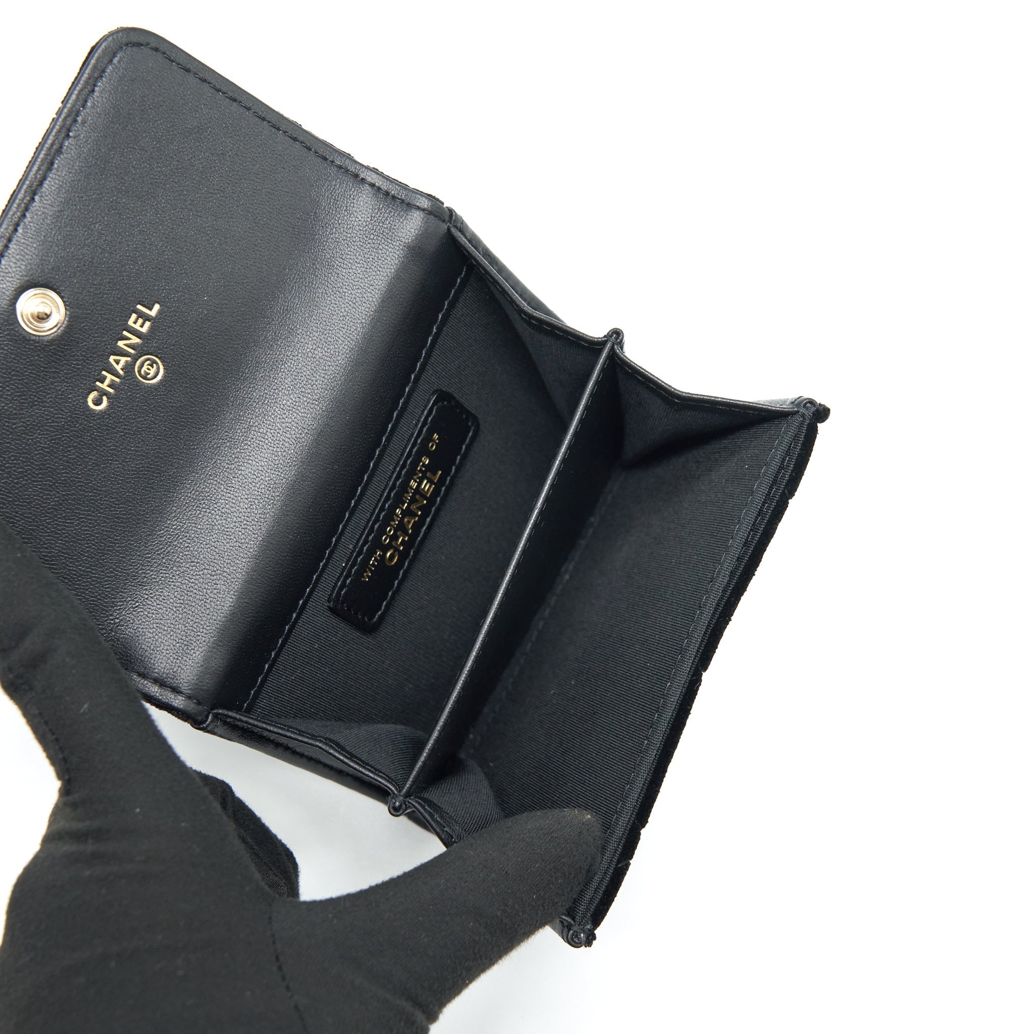 Chanel Velvet CC Logo Small Flap Wallet Black L