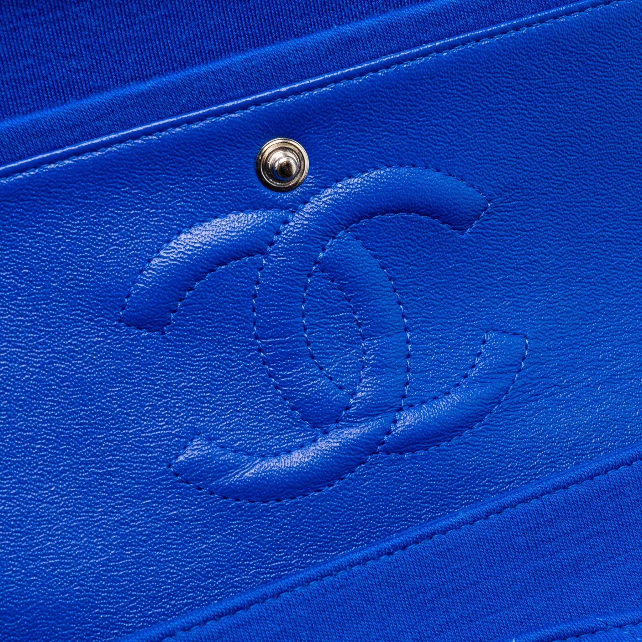Chanel medium classic double flap bag fabric blue