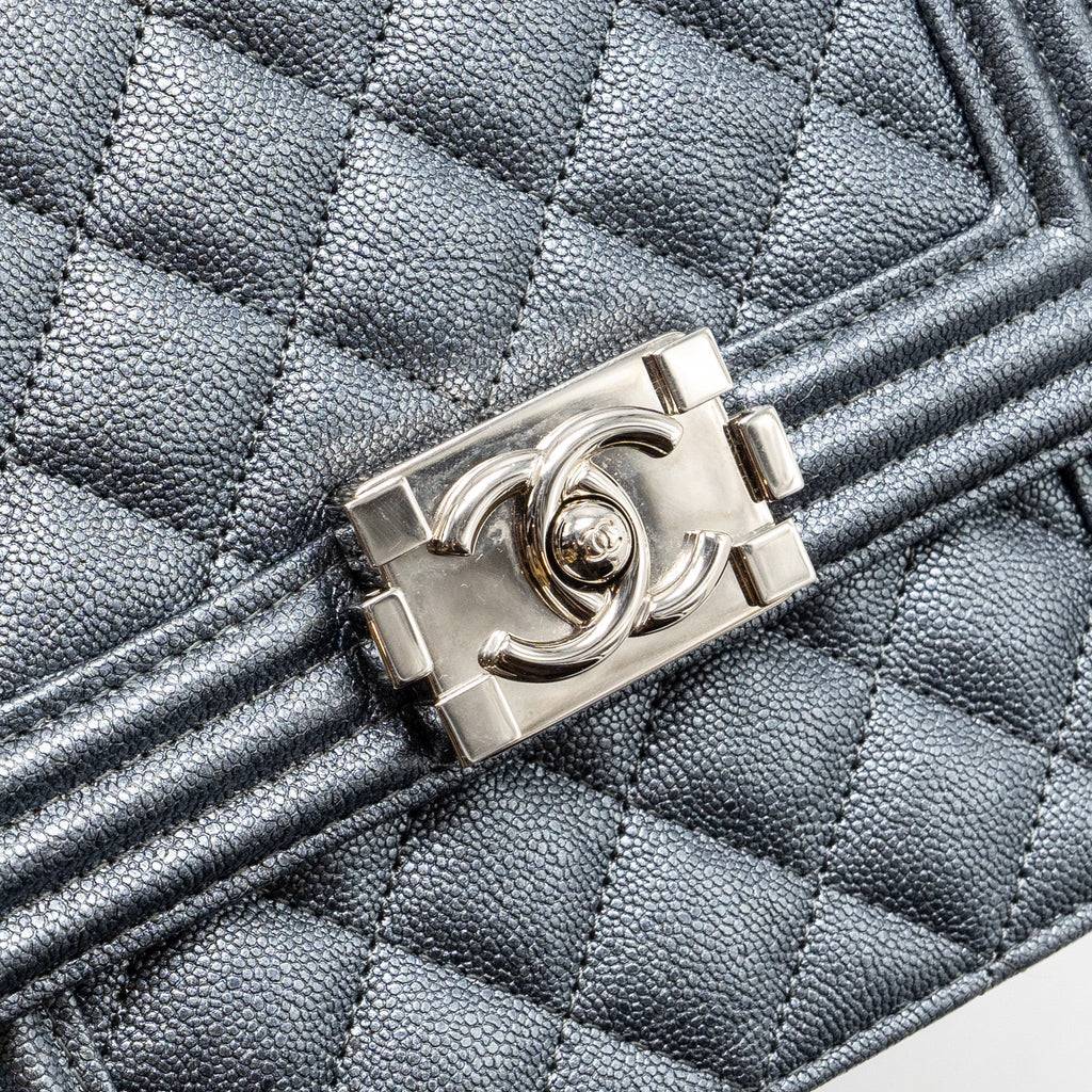 Chanel North South Boy Bag caviar metallic grey