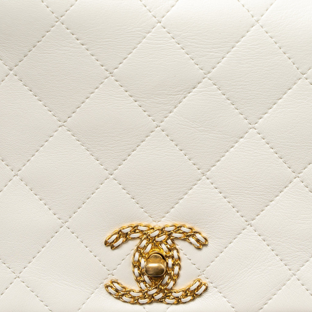 Chanel Flap Bag with Detailed CC Logo Calfskin White Brushed