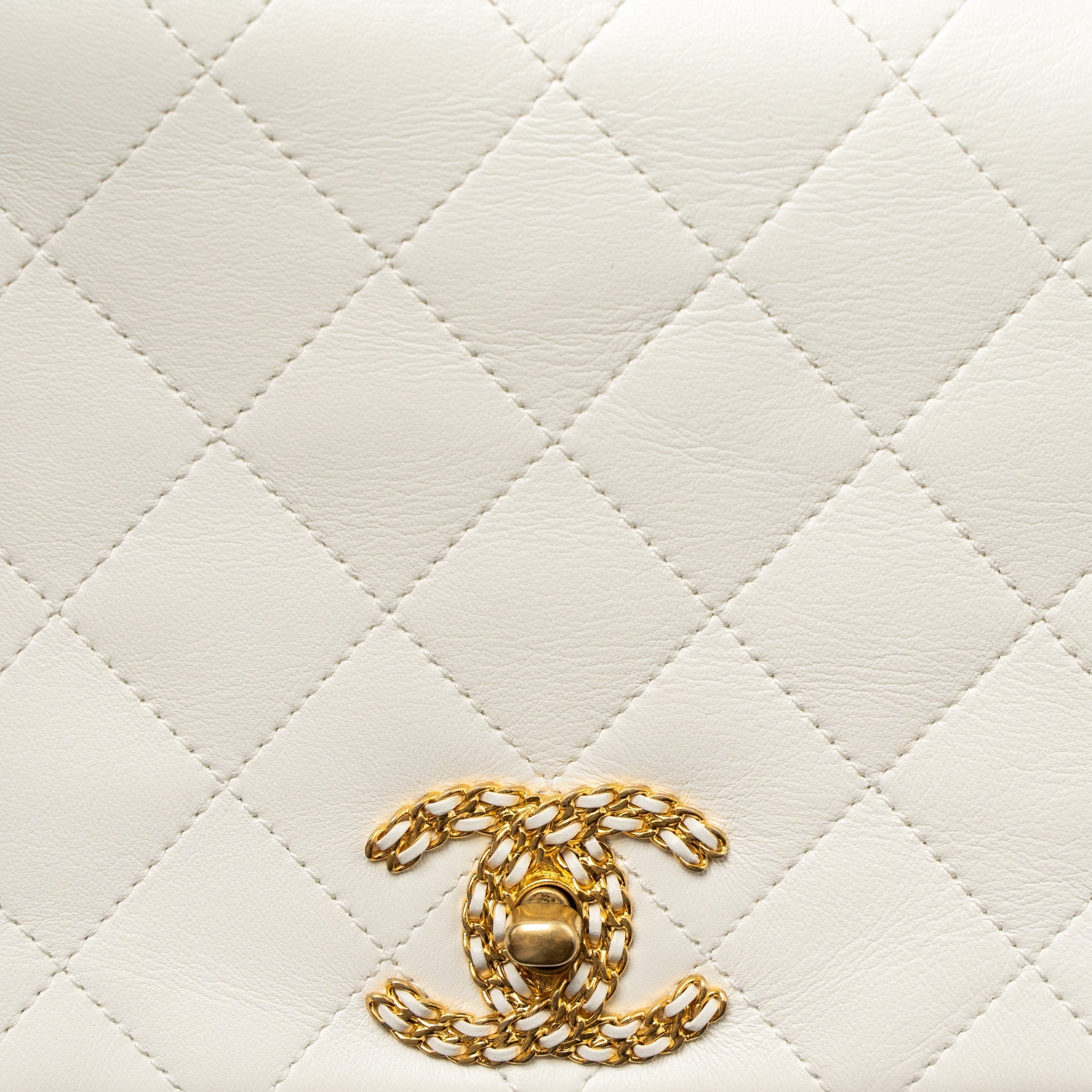 Chanel Flap Bag with Detailed CC Logo Calfskin White Brushed