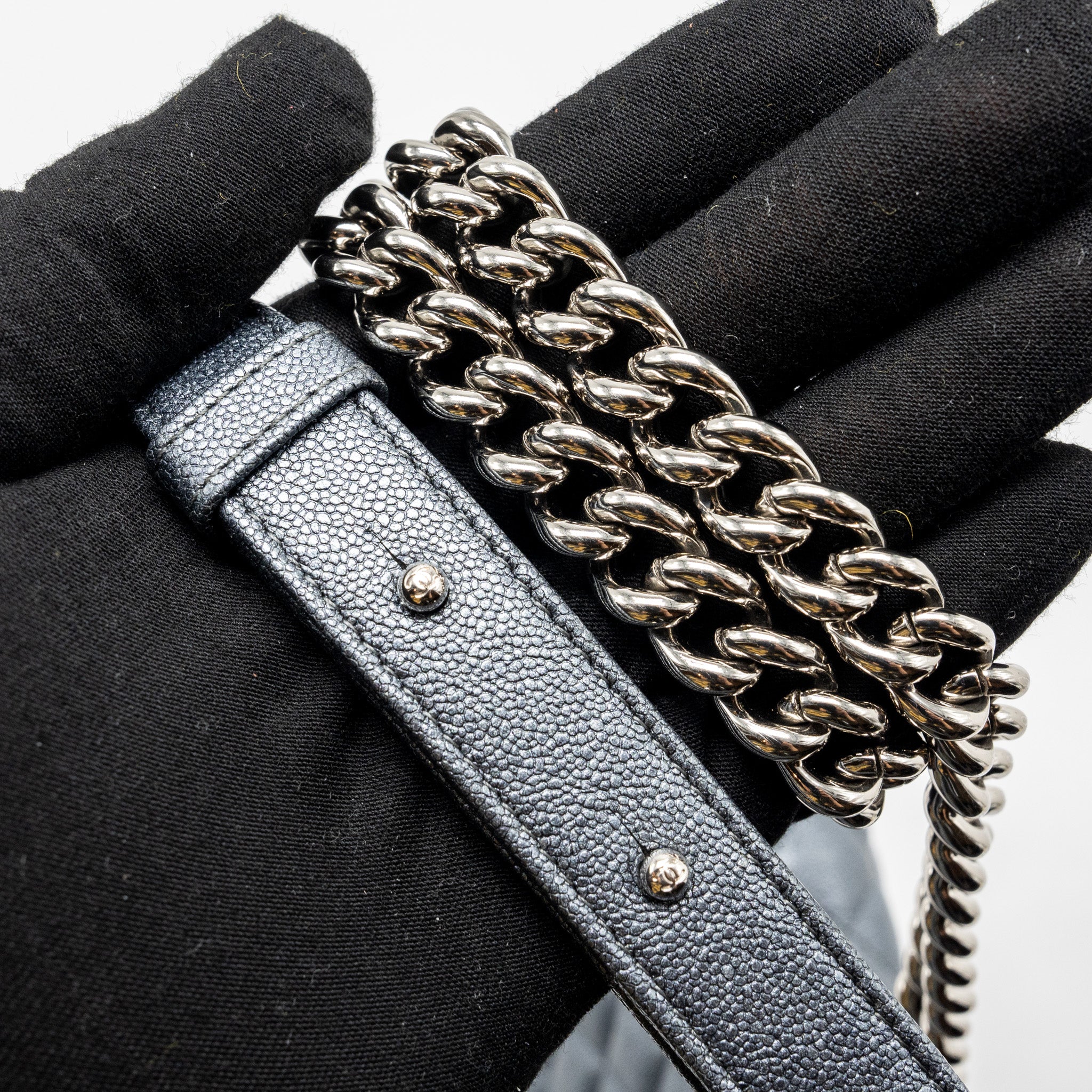 Chanel North South Boy Bag caviar metallic grey