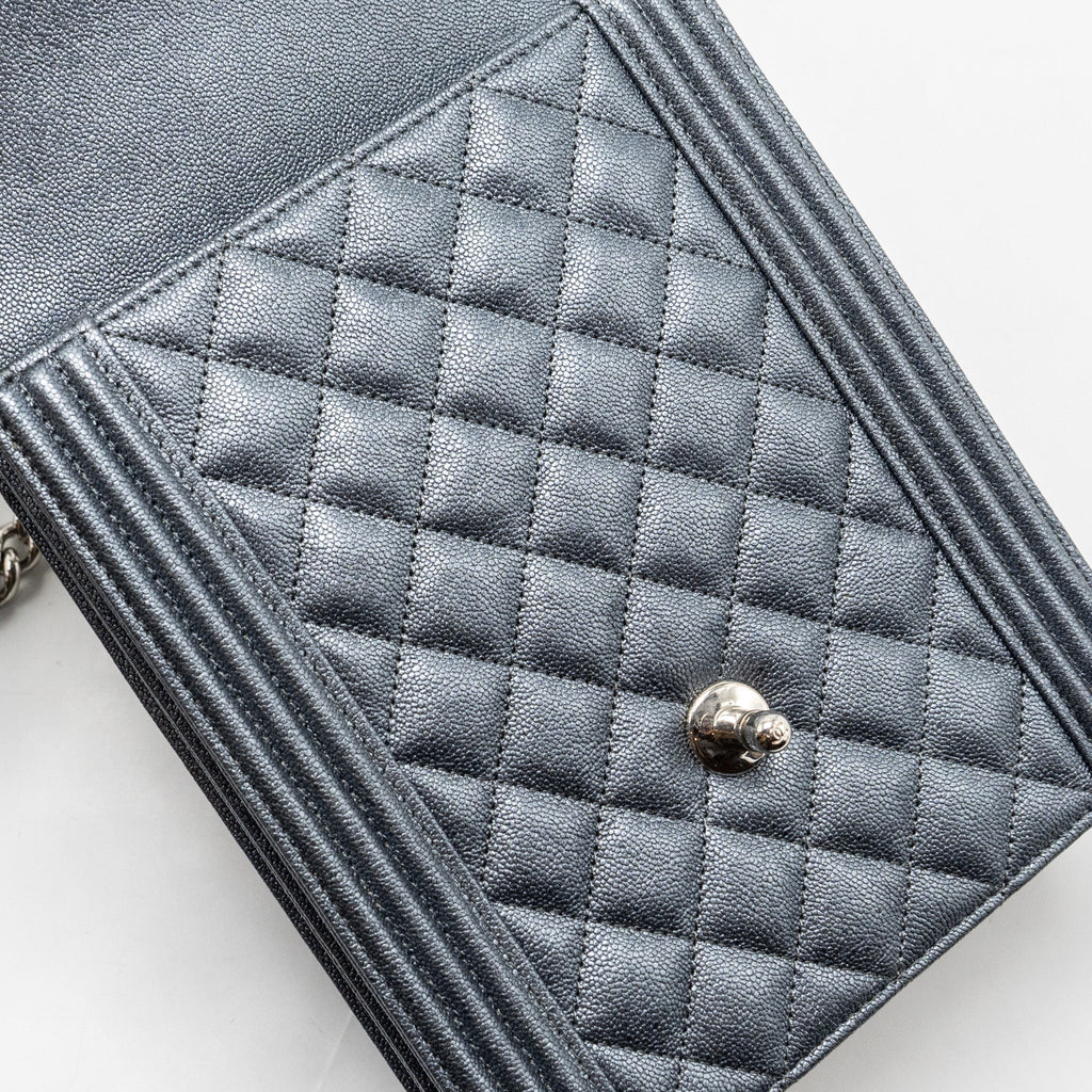 Chanel North South Boy Bag caviar metallic grey