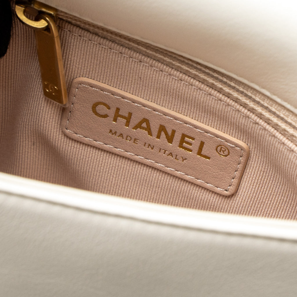Chanel Flap Bag with Detailed CC Logo Calfskin White Brushed