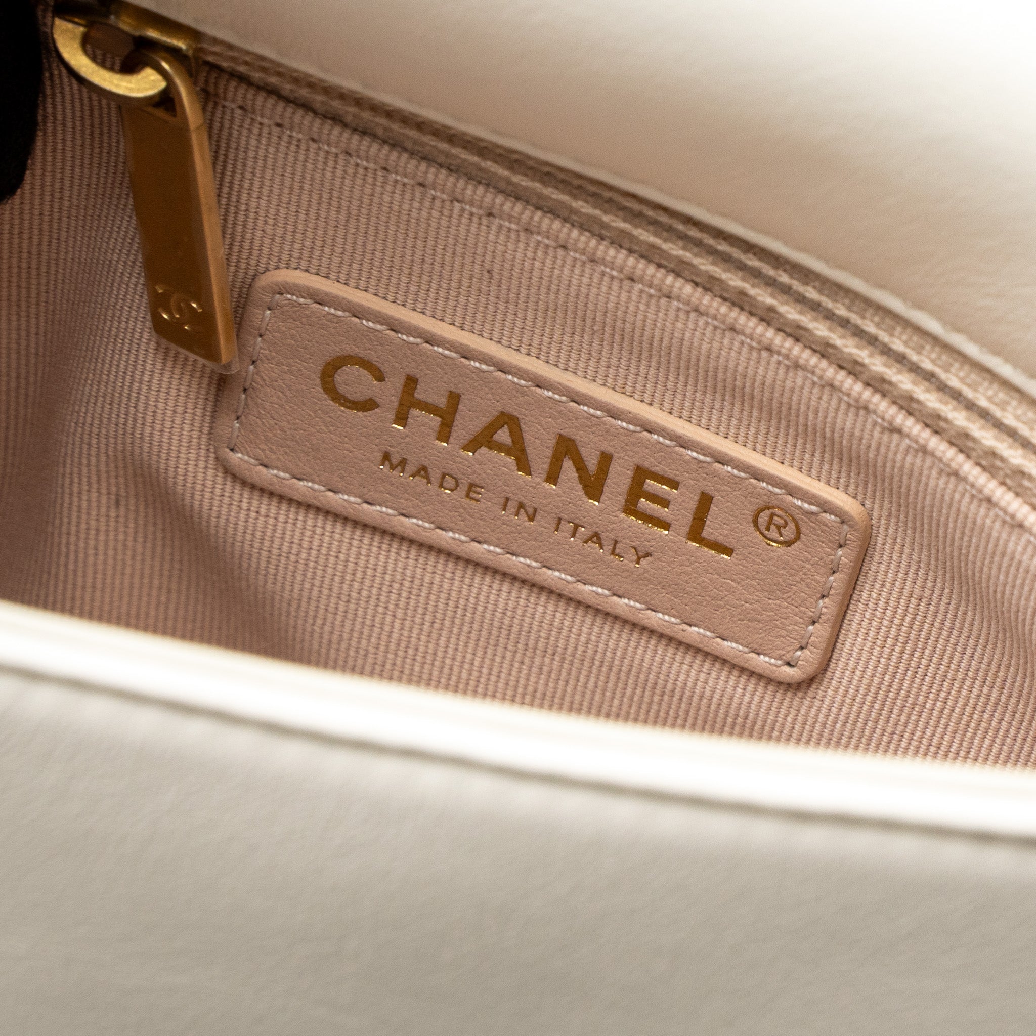 Chanel Flap Bag with Detailed CC Logo Calfskin White Brushed