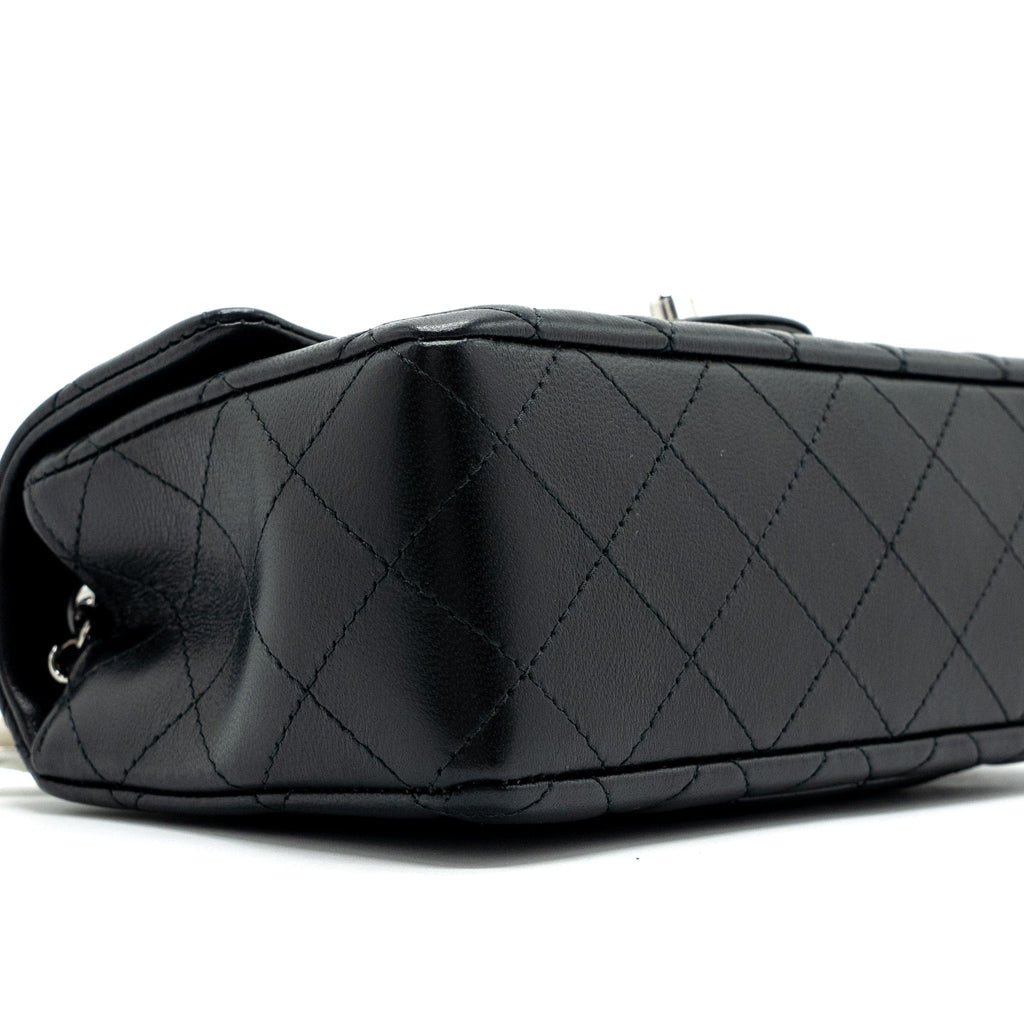 Chanel mini rectangular flap bag lambskin black  (microchip)