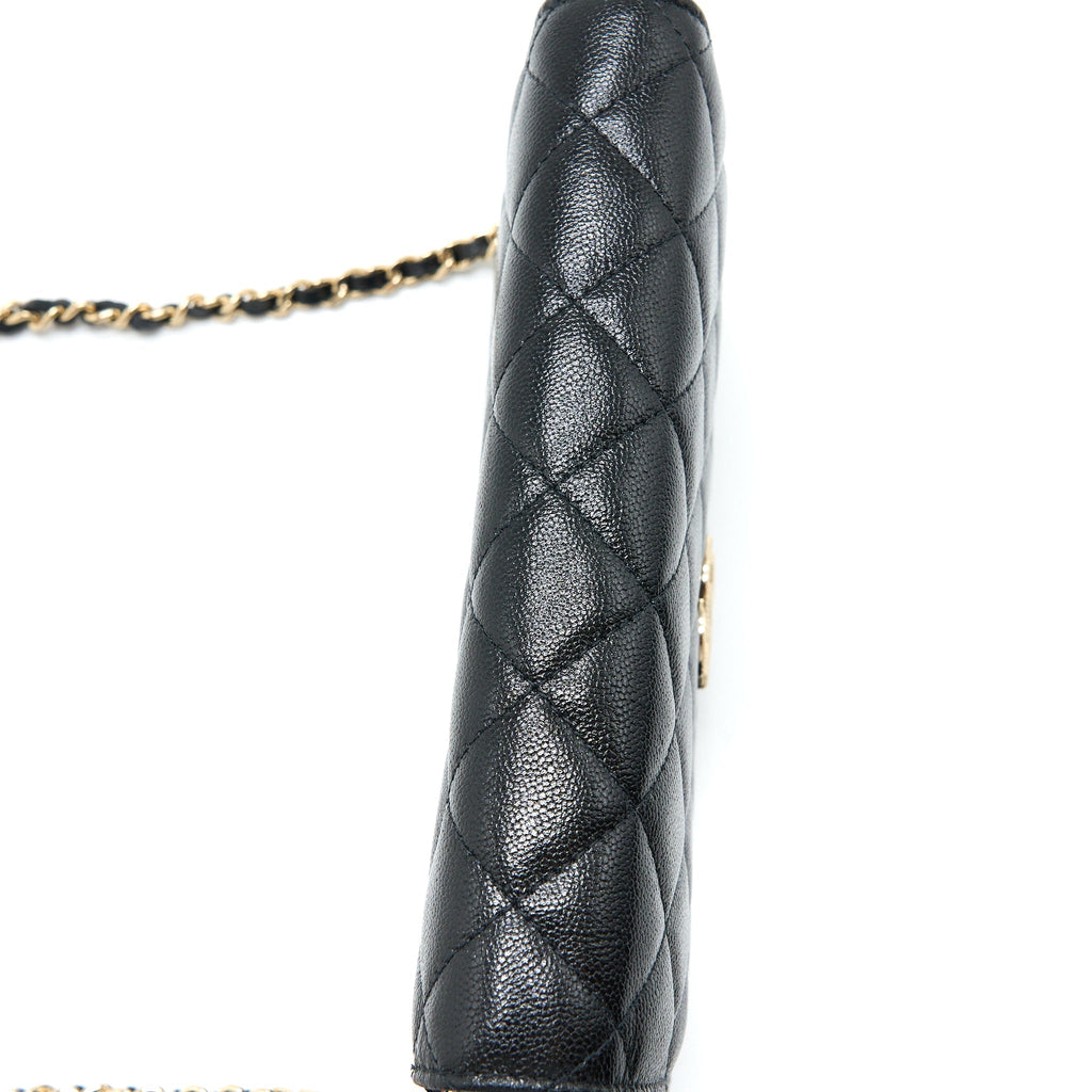 Chanel 22B Detail CC Logo Wallet On Chain Caviar Black L (Microchip)