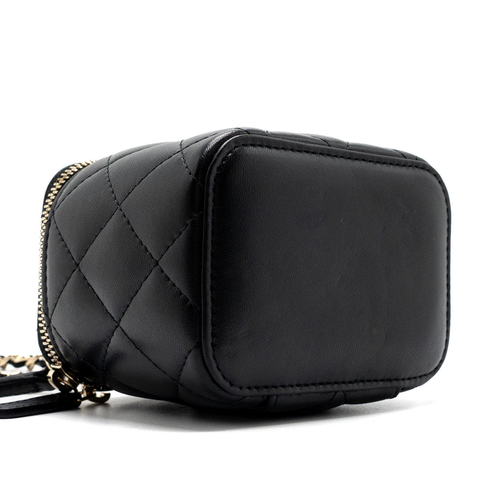 Chanel Top Handle Mini Vanity Case with chains Lambskin Black L