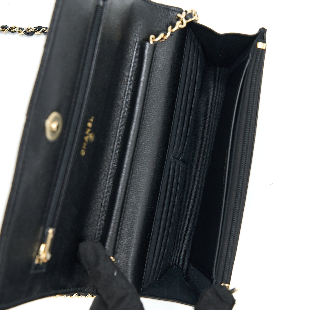 Chanel 22B Detail CC Logo Wallet On Chain Caviar Black L (Microchip)