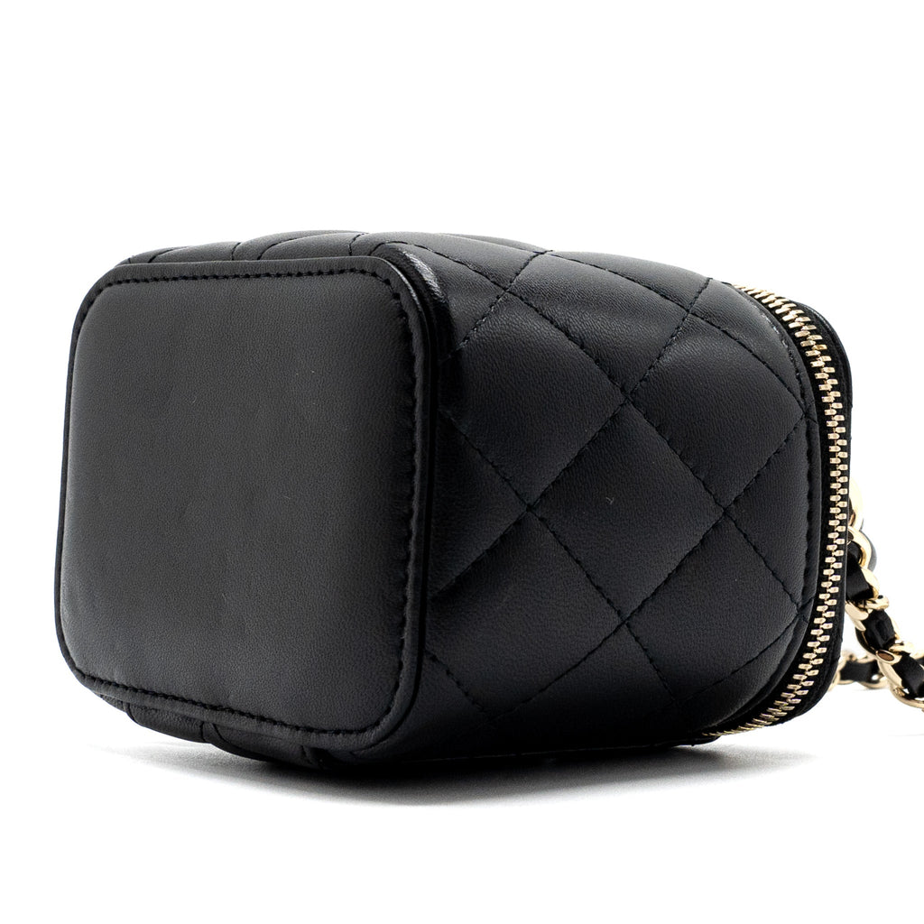 Chanel Top Handle Mini Vanity Case with chains Lambskin Black L