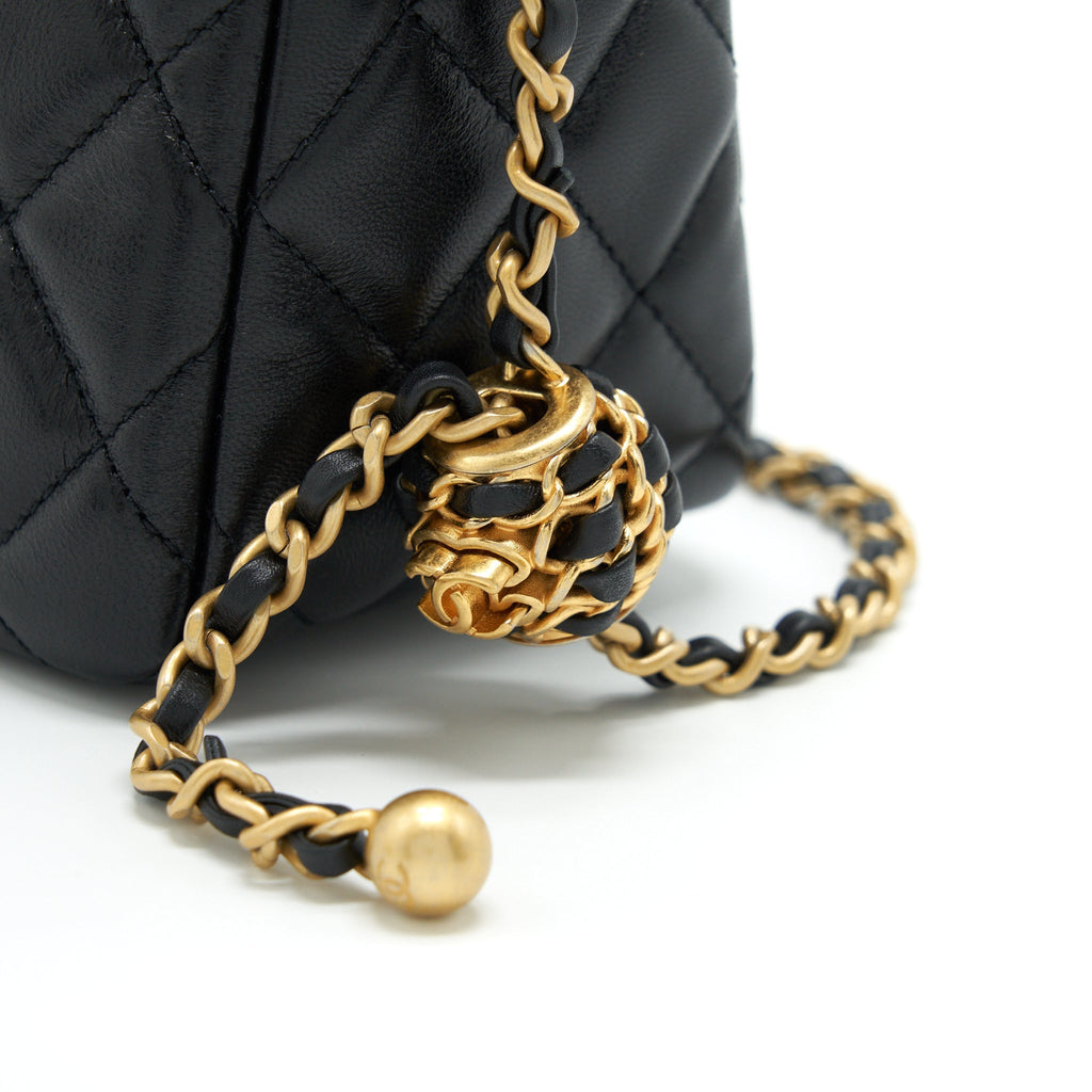 Chanel 22S Pearl Crush Hobo Bag Lambskin Black