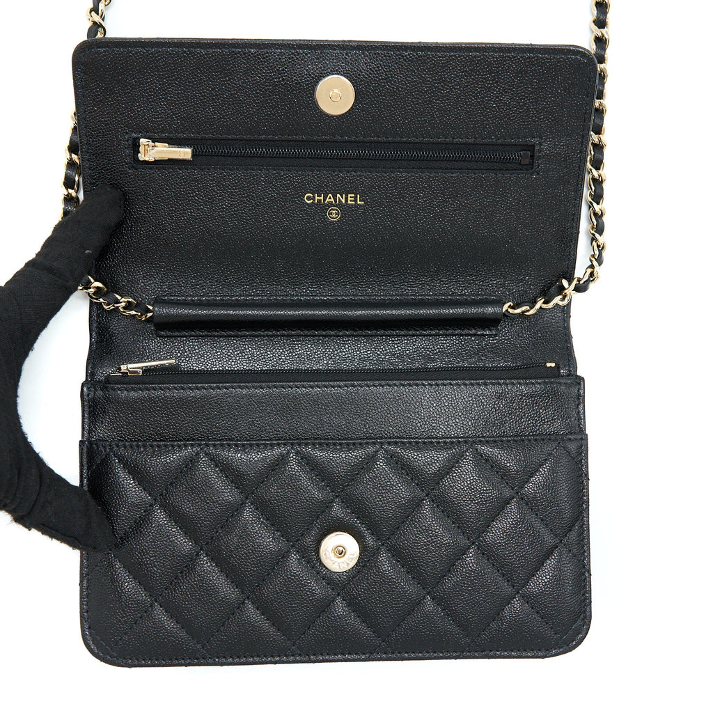 Chanel 22B Detail CC Logo Wallet On Chain Caviar Black L (Microchip)