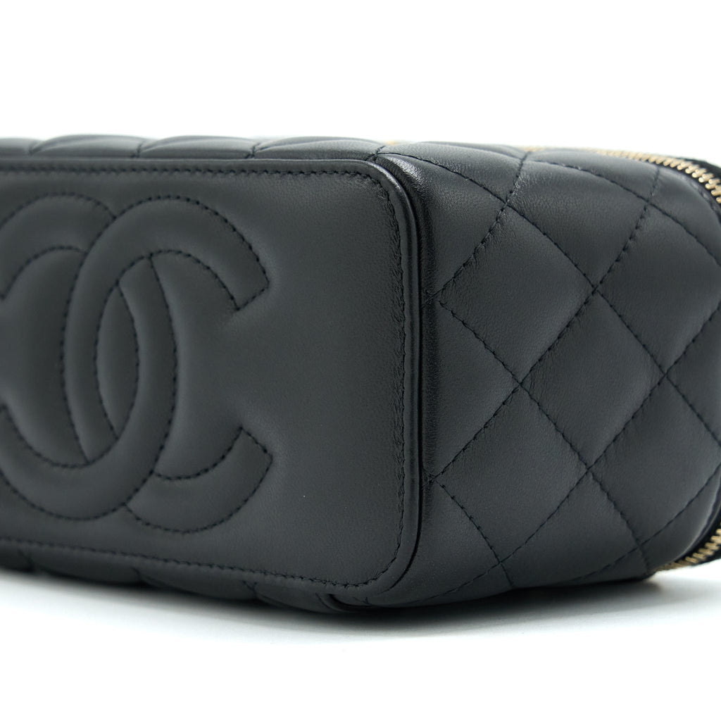 Chanel 22B Pearl Crush Long Vanity With Chain Lambskin Black