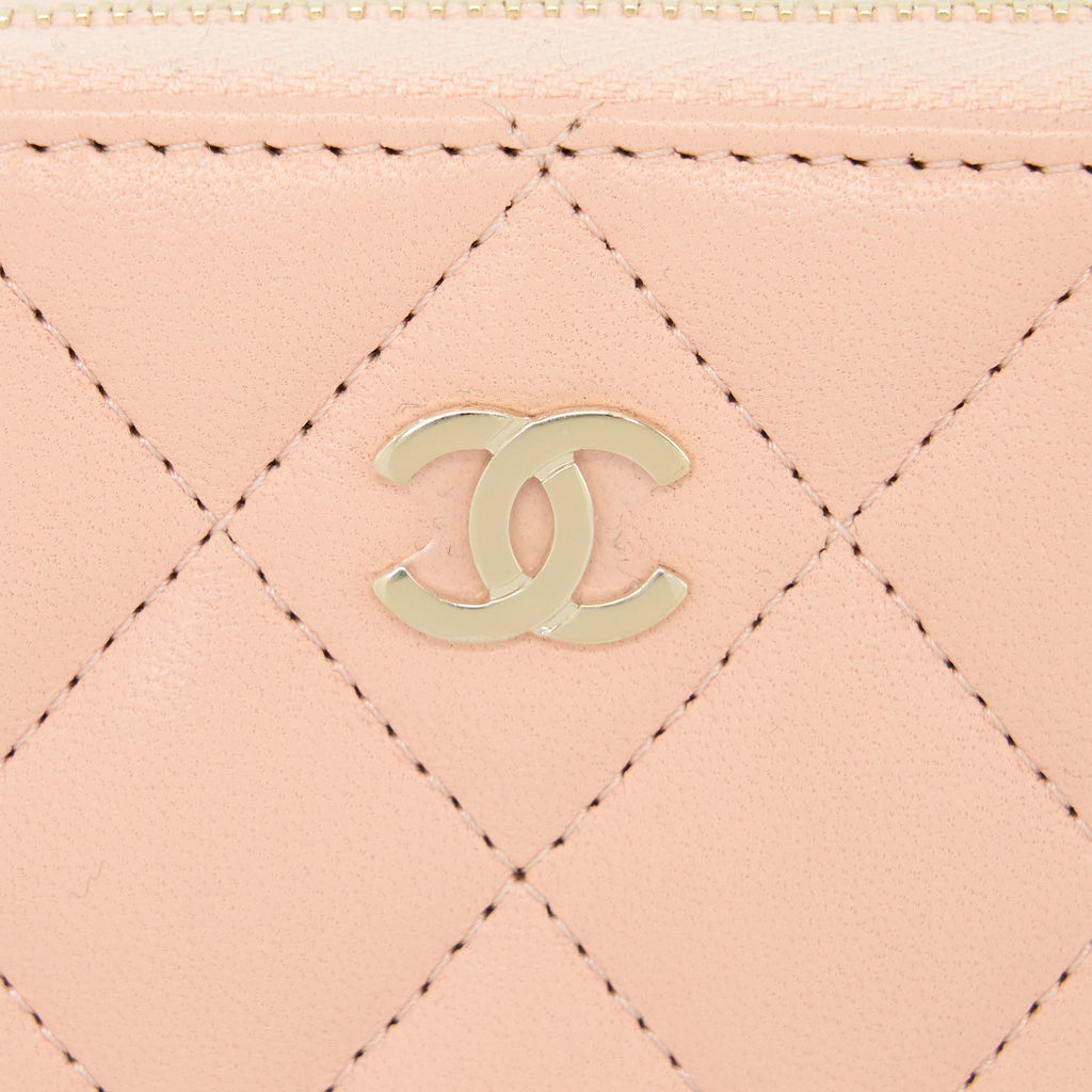 Chanel Zip Card Holder Lambskin Light Pink L