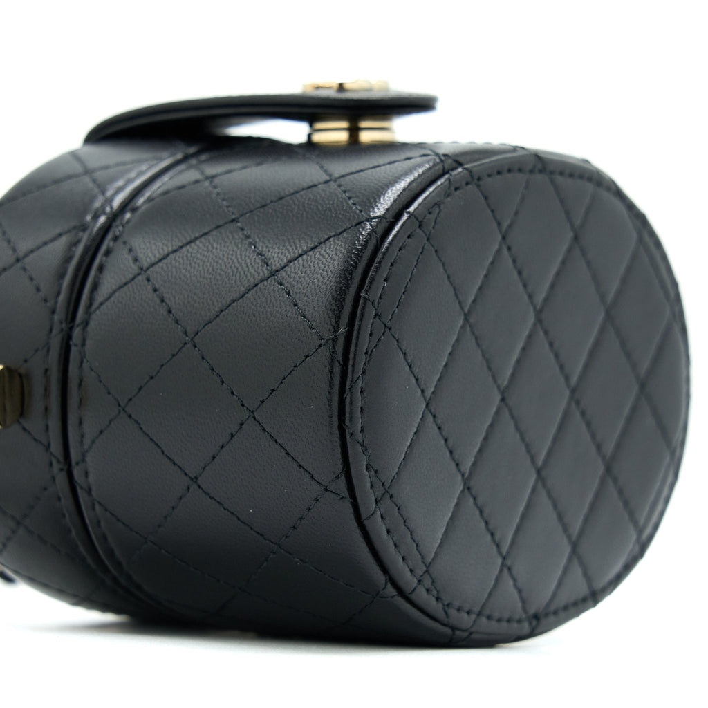 Chanel Mini Round Vanity With Chain Lambskin Black L