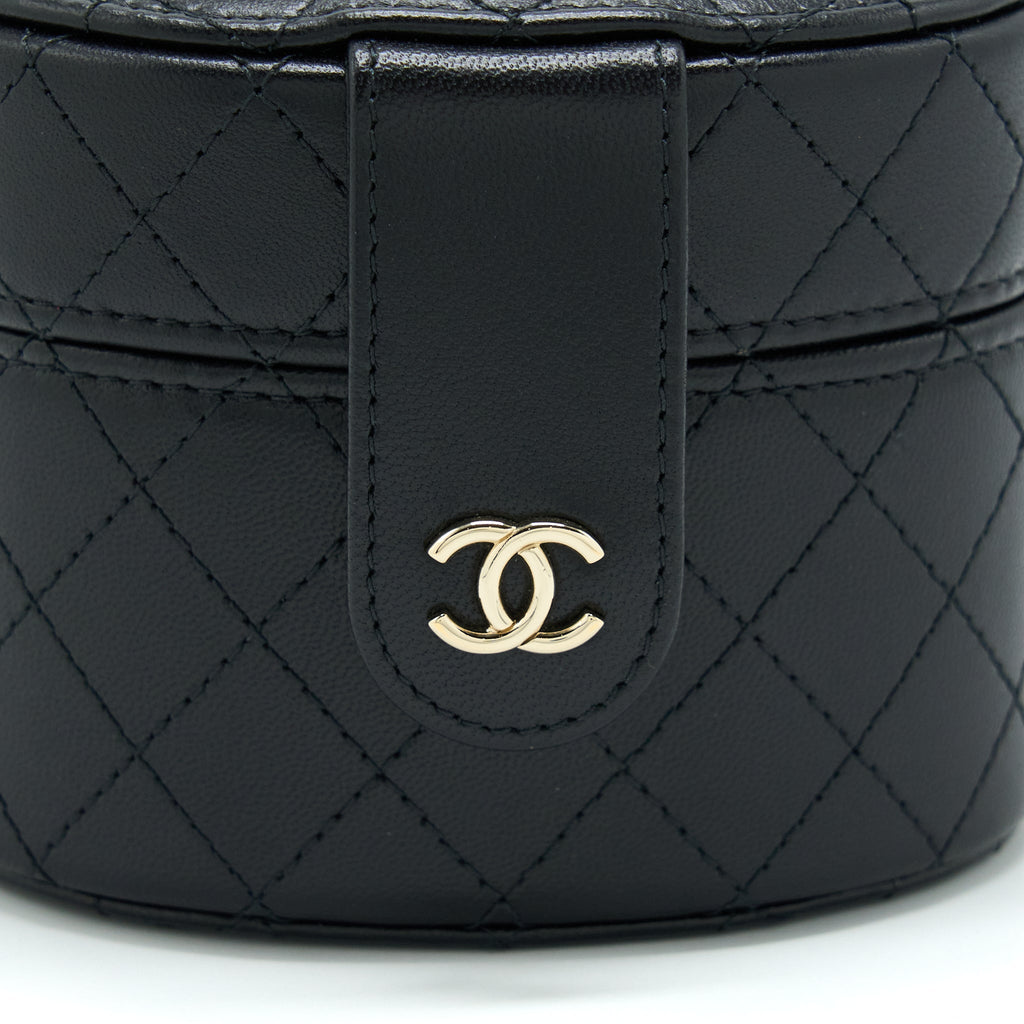 Chanel Mini Round Vanity With Chain Lambskin Black L