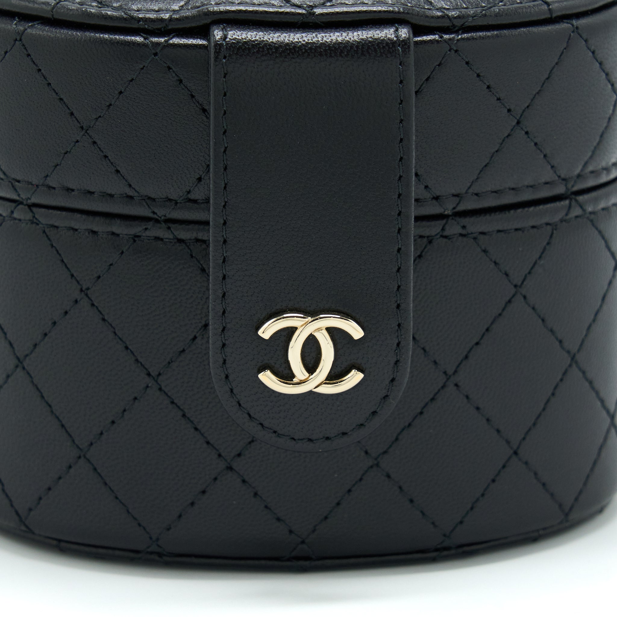 Chanel Mini Round Vanity With Chain Lambskin Black L