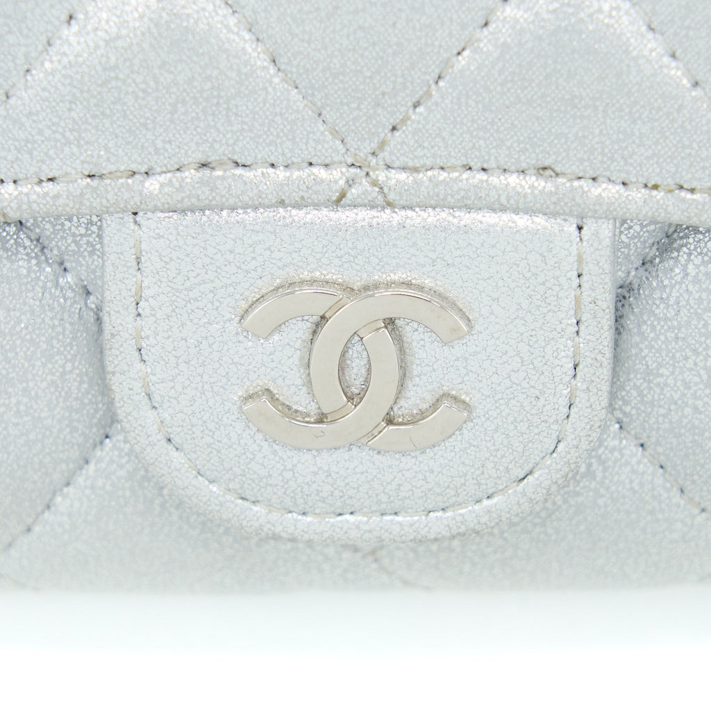 Chanel Quilted Classic Flap Card Holder Lambskin Silver