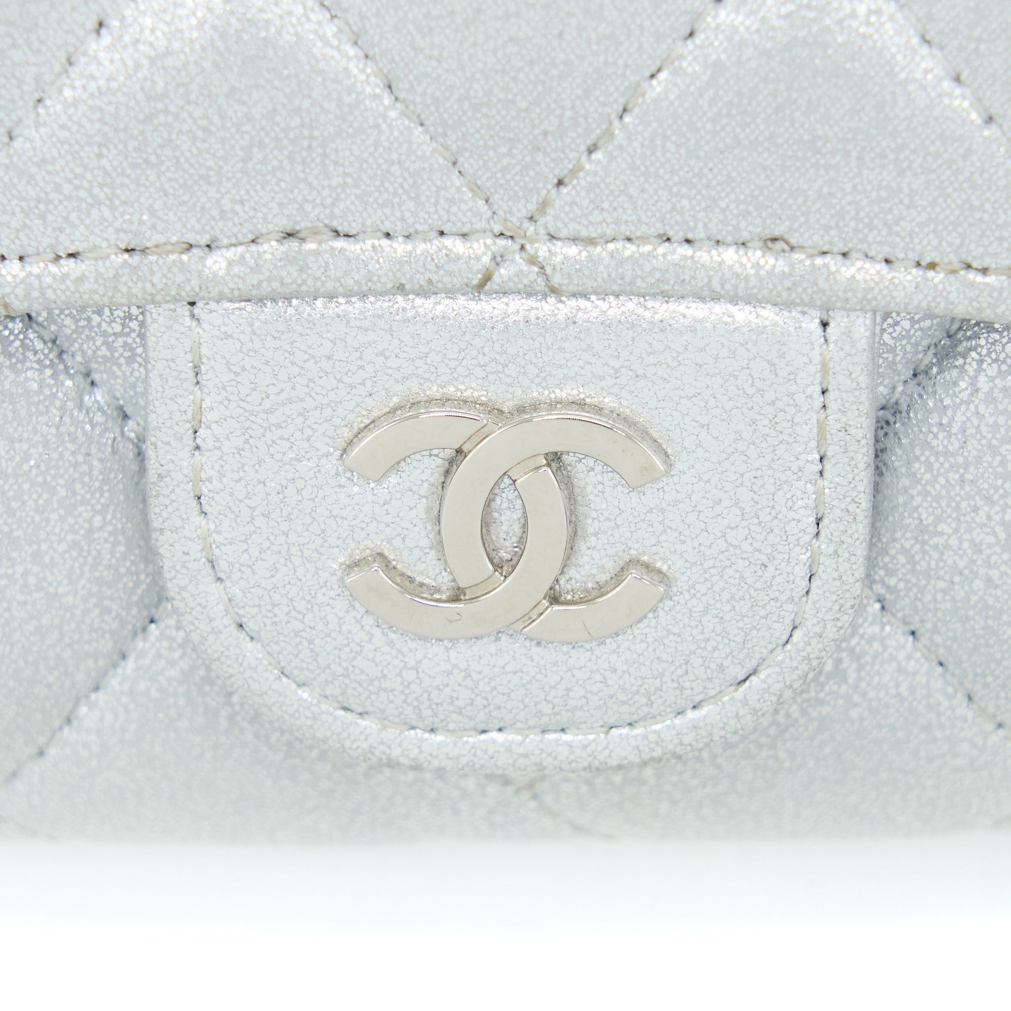 Chanel Quilted Classic Flap Card Holder Lambskin Silver