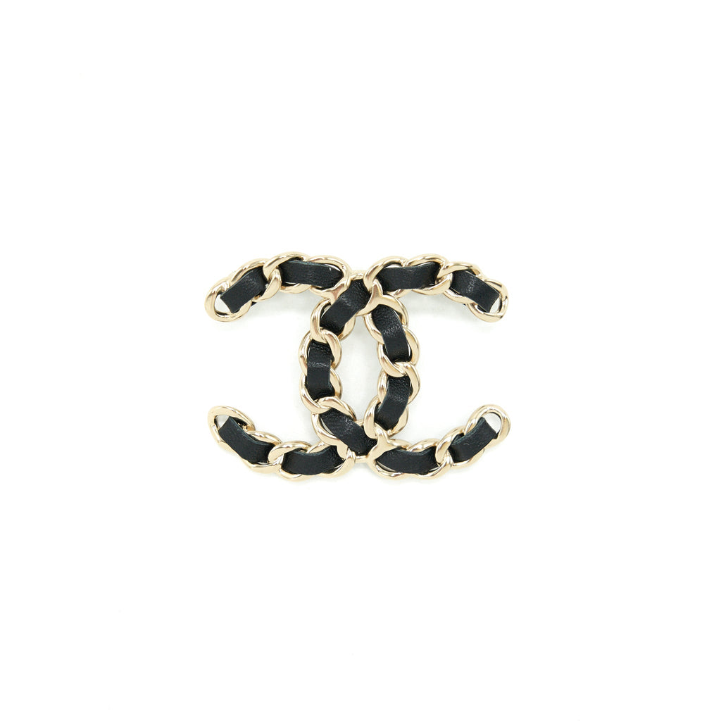 Chanel CC Logo Leather Chain Brooch Black L