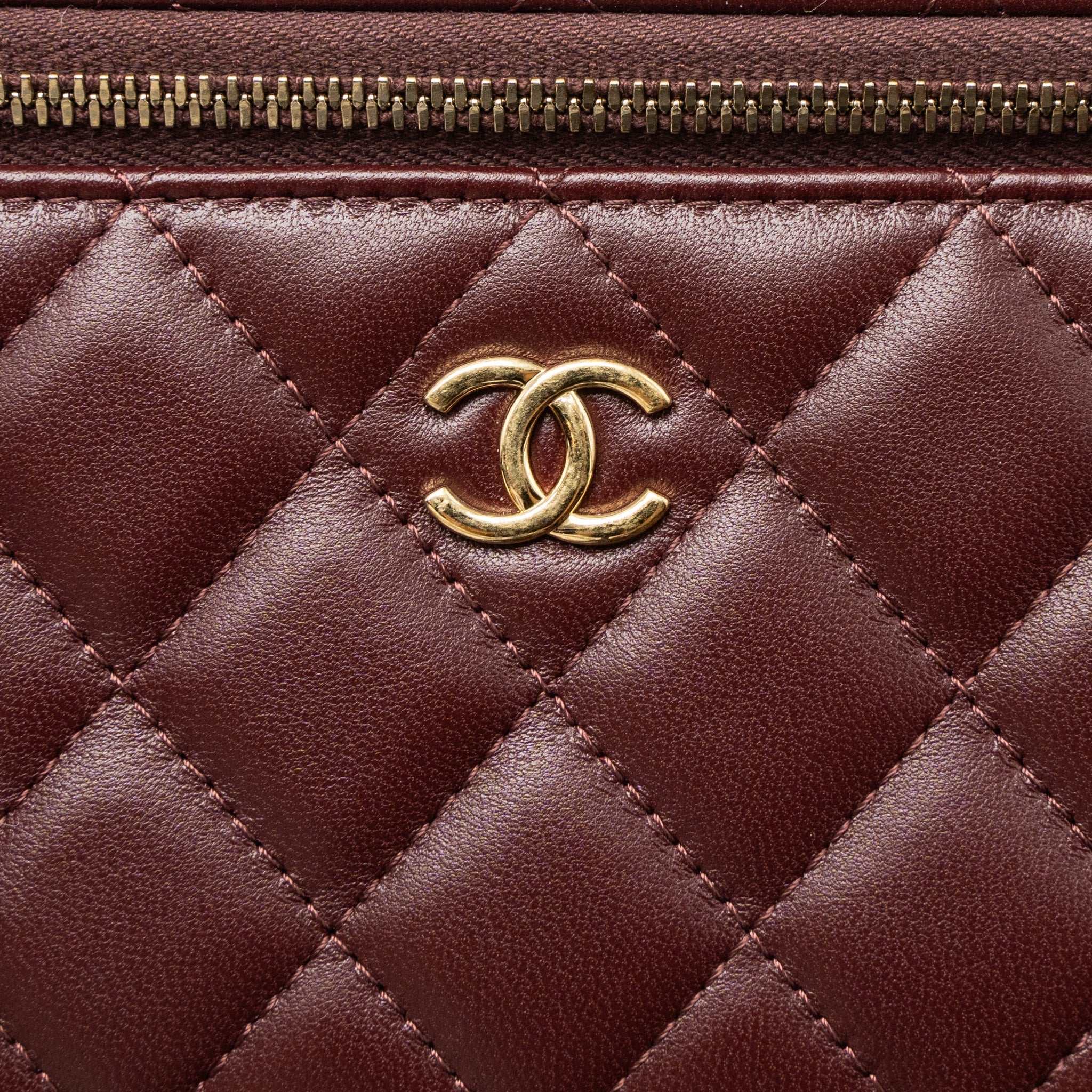 Chanel Long Vanity With Gem Chain Lambskin Burgundy  (Microchip)