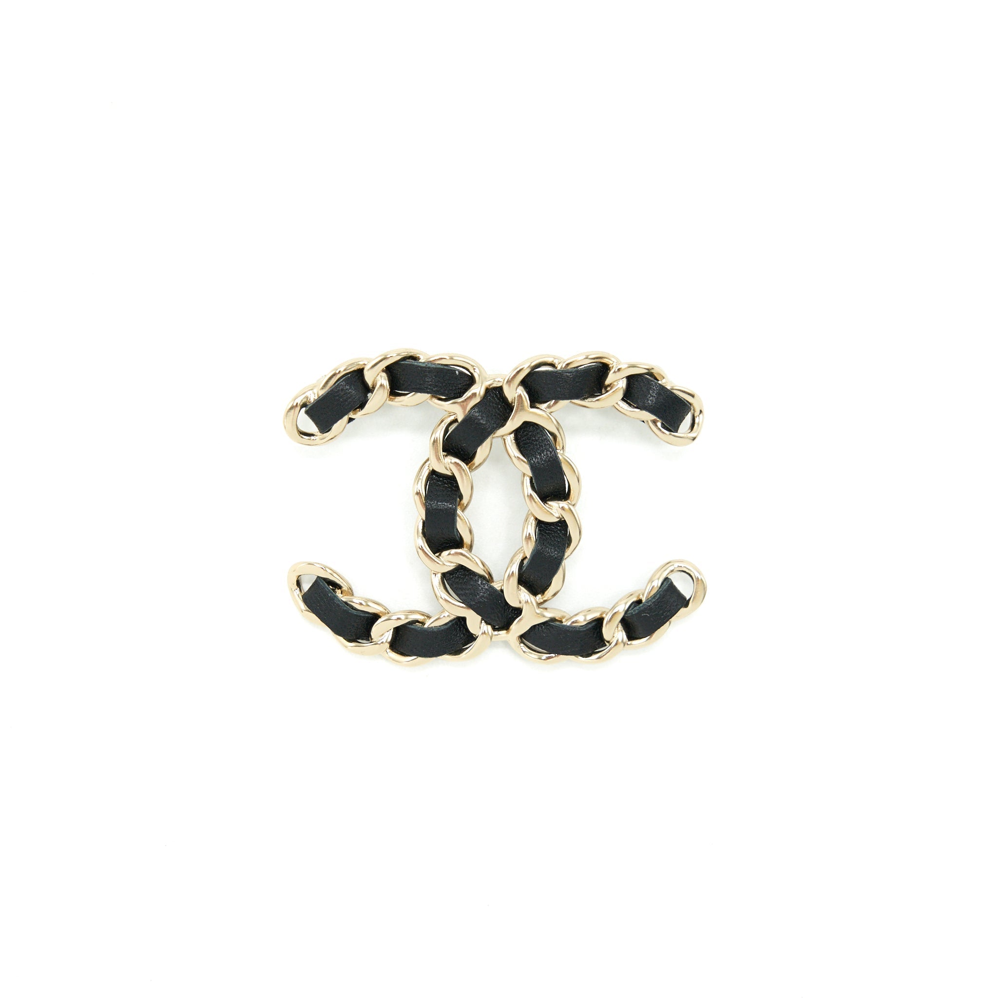 Chanel CC Logo Leather chain Brooch Black L