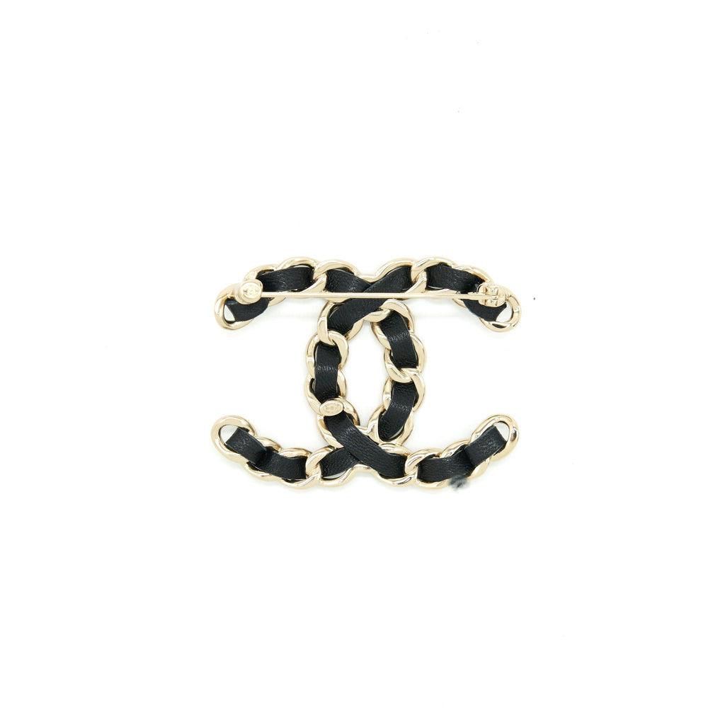 Chanel CC Logo Leather chain Brooch Black L