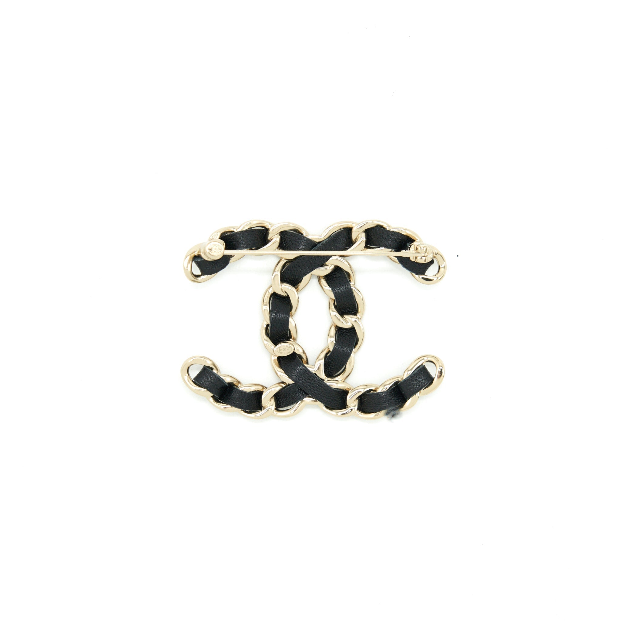 Chanel CC Logo Leather Chain Brooch Black L