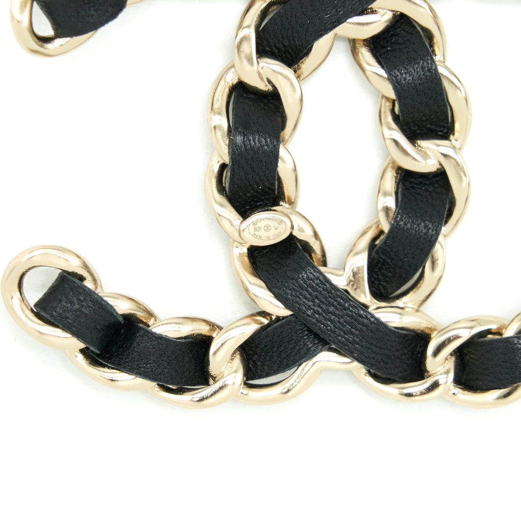 Chanel CC Logo Leather Chain Brooch Black L