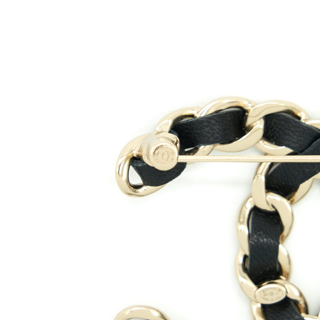 Chanel CC Logo Leather Chain Brooch Black L