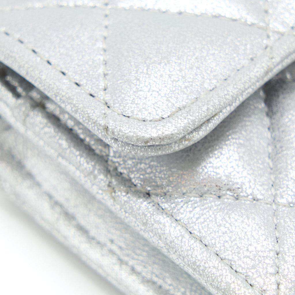 Chanel Quilted Classic Flap Card Holder Lambskin Silver
