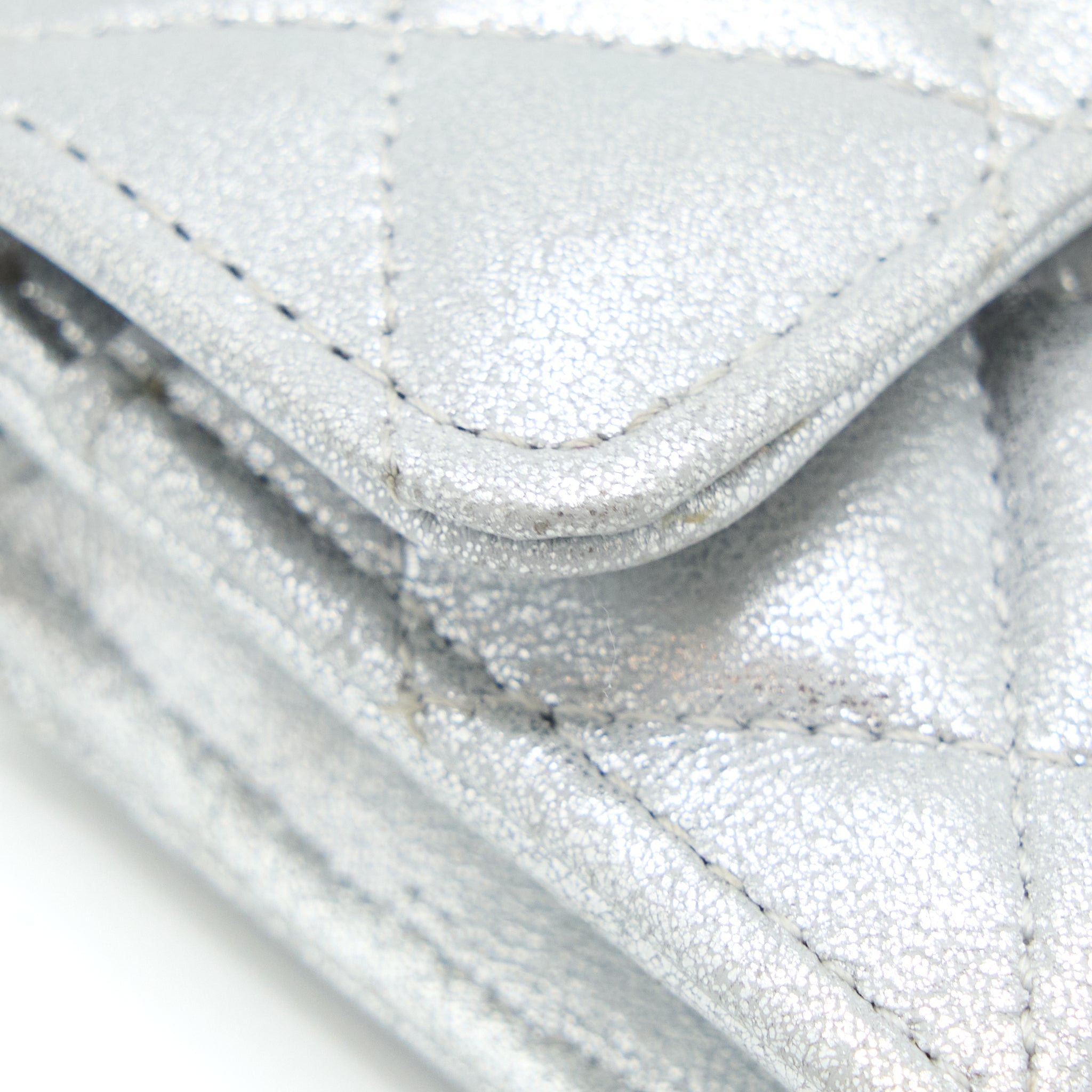 Chanel Quilted Classic Flap Card Holder Lambskin Silver
