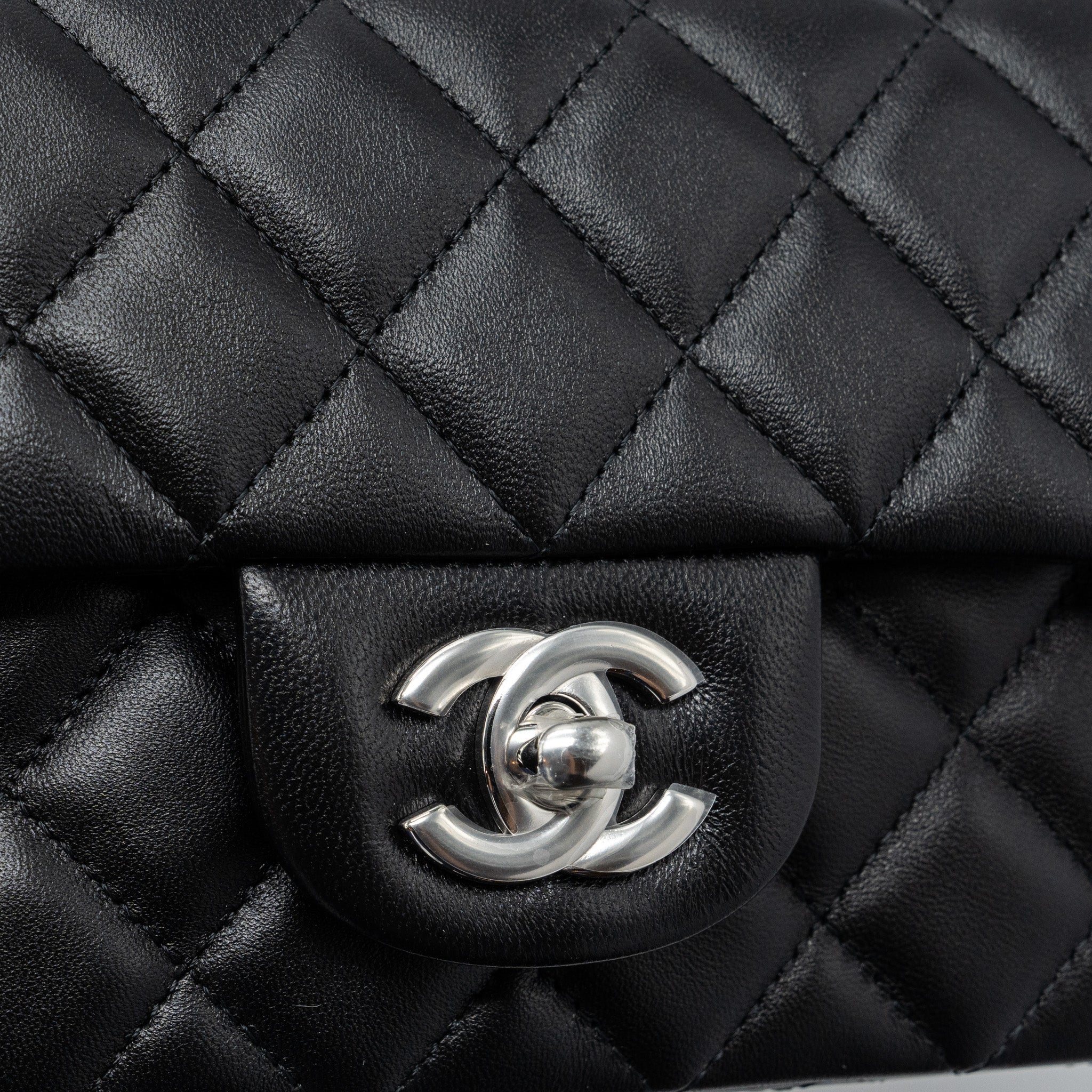 Chanel mini rectangular flap bag lambskin black   (microchip)