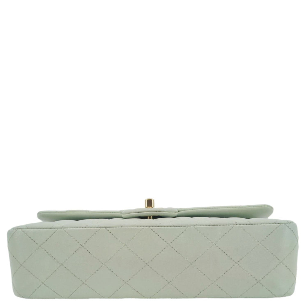 CHANEL Classic Double Flap Small Quilted Leather Shoulder Bag Light Green