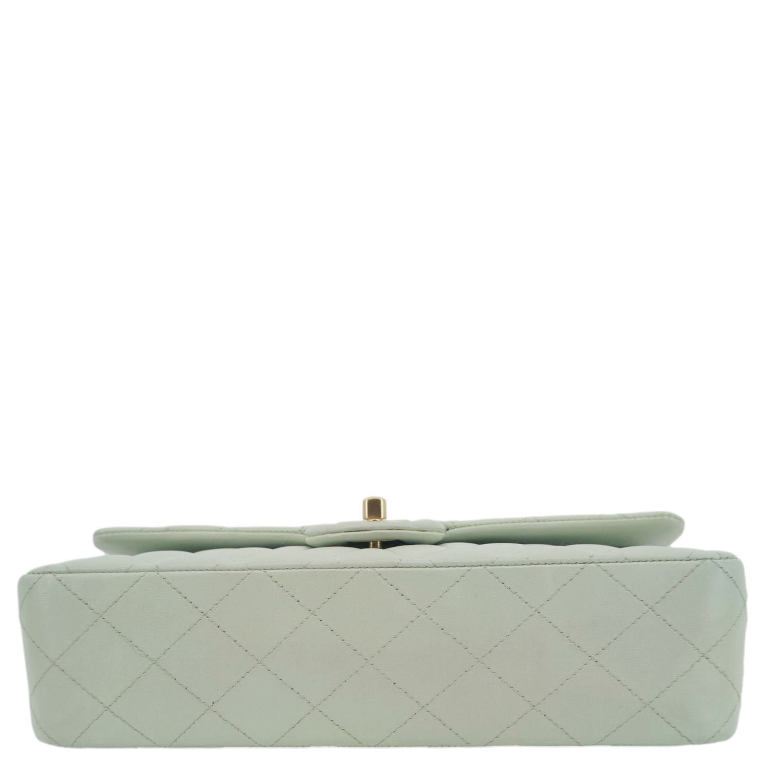 CHANEL Classic Double Flap Small Quilted Leather Shoulder Bag Light Green